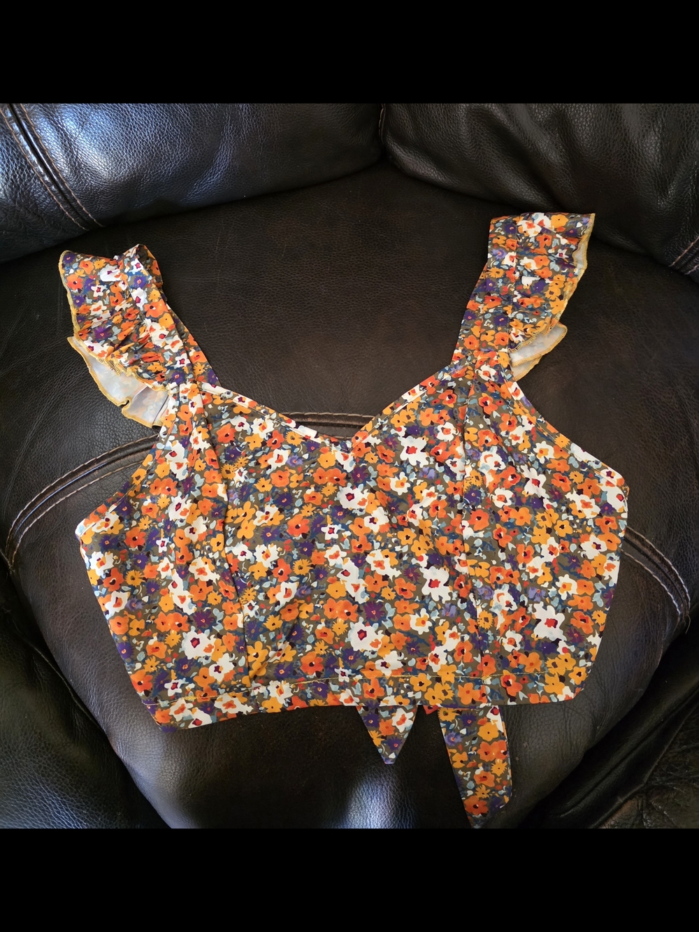 Shein Floral Ruffle Strap Crop Top in Orange Multi